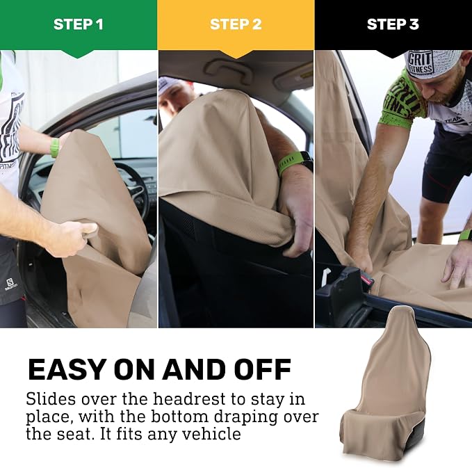UltraSport Tan Front Seat Cover - Waterproof Car Seat Protector, Universal Fit, Washable, Soft Microfiber, Anti-Stink, Comfortable, Easy to Install