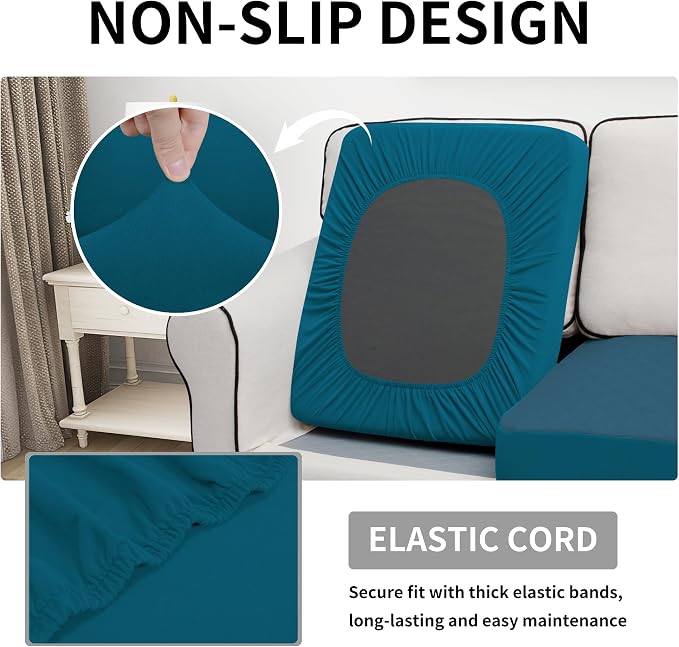 Easy-Going Waterproof Couch Cushion Covers, Non-Slip Leakproof Sofa Seat Cushion Slipcovers, Quilted and Stretch Furniture Protector for Dogs, Pets (2-Piece Sofa Cushion, Peacock Blue)