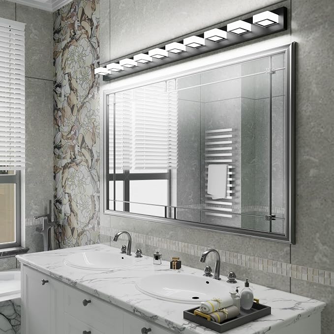 Ralbay 66inch Matte Black Bathroom Vanity Lights Metal Acrylic LED Modern Black Bathroom Wall Lighting Fixtures