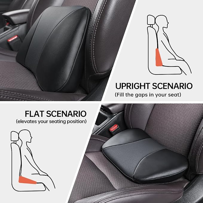 1p Memory Foam Lumbar Support Pillow for car Lower Back Pain Relief - Back Cushion for Driving, Chair Support for Car-Office Chair(Black)