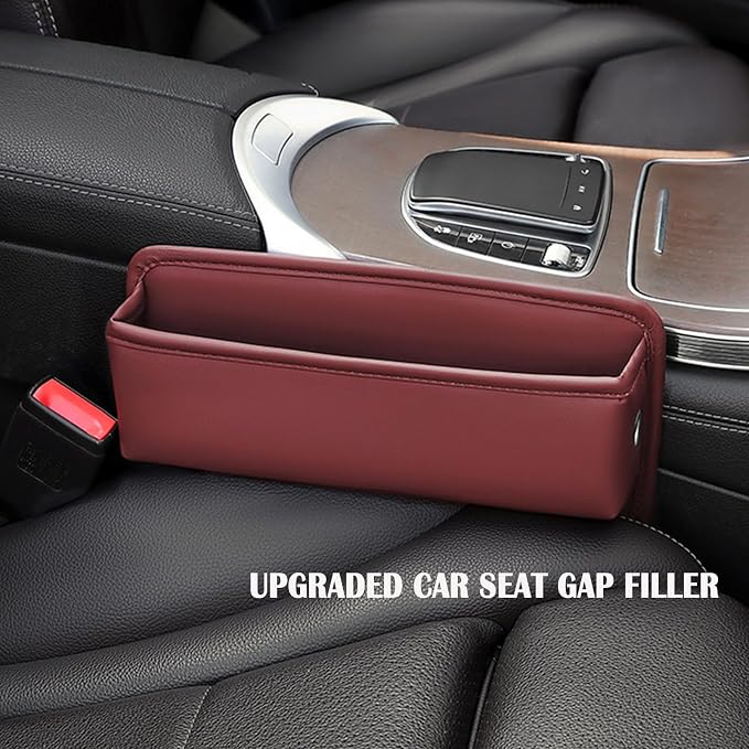Universal Fit Premium Leather Car Seat Gap Filler Organizer, Center Console Organizer for Car SUV Truck(Burgundy, 1 Pack)