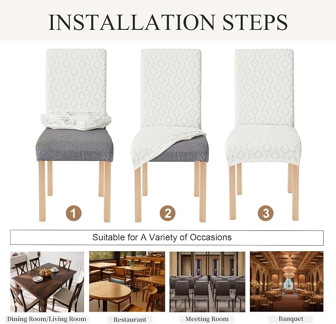 Genina Waterproof Chair Covers for Dining Room Set of 2, Removable Washable Chair Slipcover Protectors, Ivory White