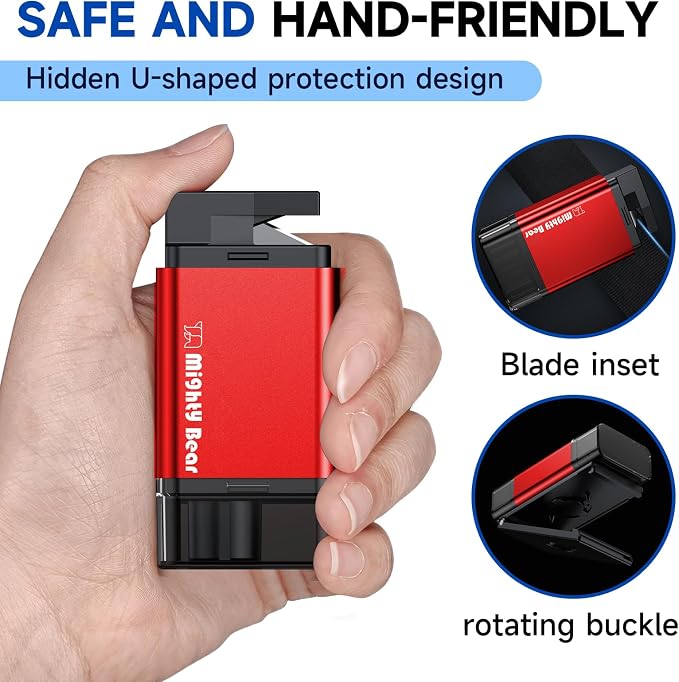 MightY Bear Car Window Breaker Seatbelt Cutter, 2-in-1 Car Emergency Tool, Underwater Glass Breaker for Traffic Accidents and Family Rescue - Red