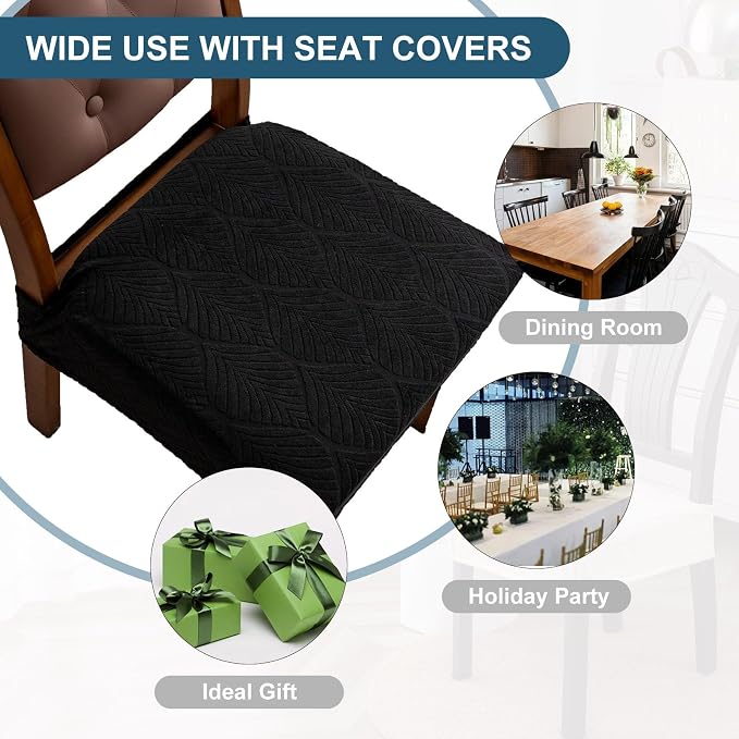 Removable Washable Dining Chair Seat Covers Set of 6,Stretch Jacquard Chair Seat Cushion Protector Slipcovers, Rear Covers