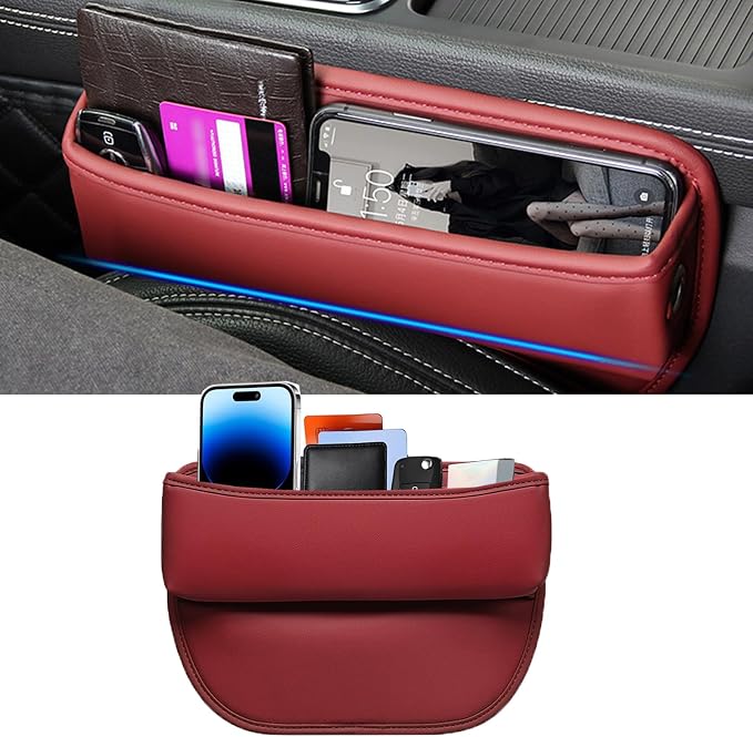 Universal Fit Premium Leather Car Seat Gap Filler Organizer, Center Console Organizer for Car SUV Truck(Burgundy, 1 Pack)