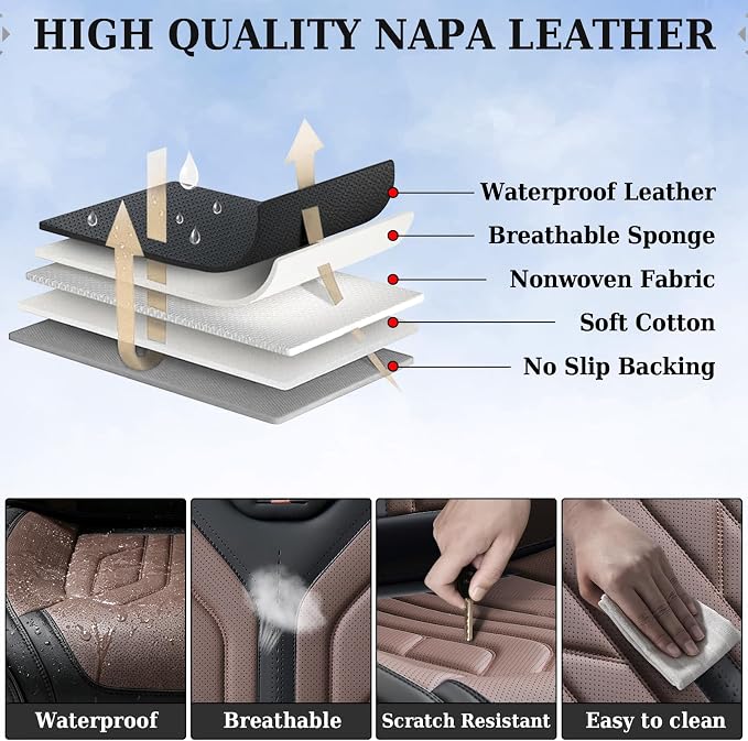 Coverado Car Seat Covers Full Set, Automotive Seat Covers Car Seat Protector Car Seat Cushion, Waterproof Leather Seat Covers for Cars, Universal Fit for Most Sedans SUV Pick-up Truck(Black&Coffee)