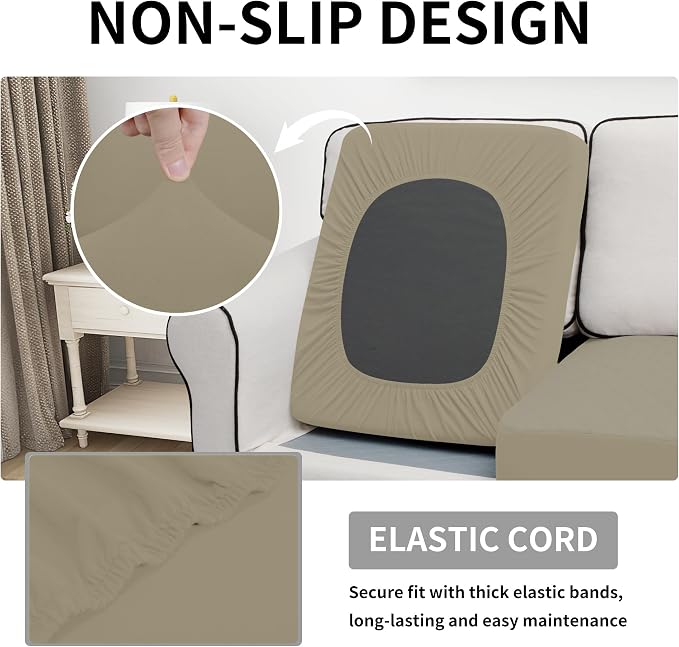 Easy-Going Waterproof Chair Cushion Cover, Non-Slip Leakproof Sofa Seat Cushion Slipcovers, Quilted and Stretch Furniture Protector for Dogs, Pets (1-Piece Chair Cushion, Beige)