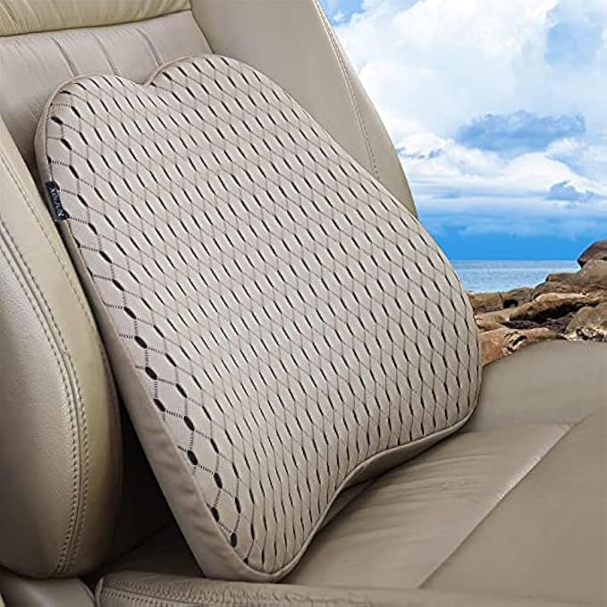Memory Foam car Lumbar Support Pillow - Memory Foam Back Cushion - Used for car Seats, Office Chairs, recliners, Sofas, etc. (Beige)