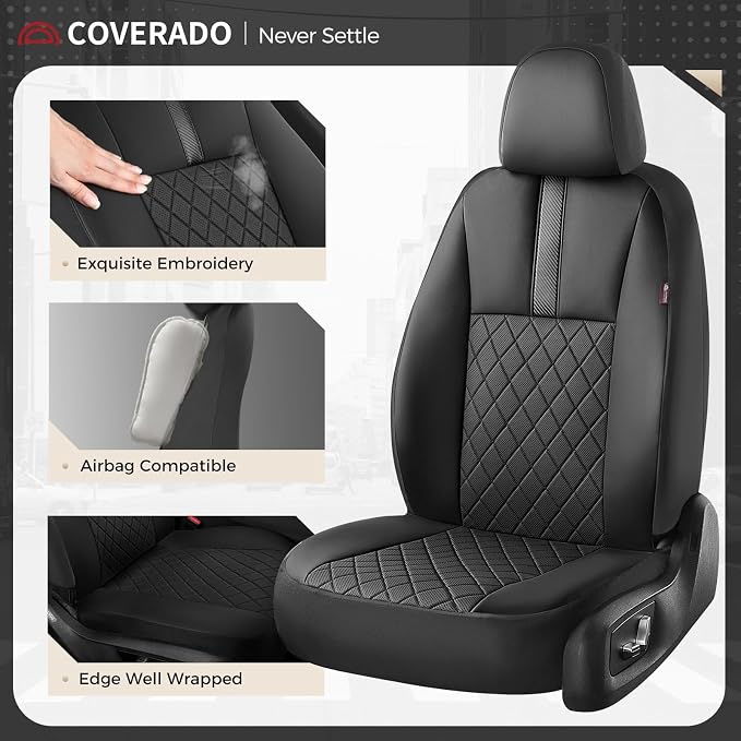 Coverado Car Seat Covers Front Pair, Automotive Leather Seat Covers for Car,Universal Fit Front Back Seat Cover, Non-Slip Waterproof Breathable Car Seat Protector