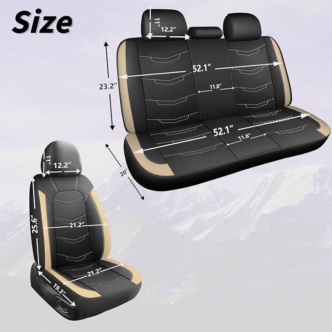HChengkikz Front Car Seat Cover, Breathable and Sporty (Black + Beige) | Leather, Universal Fit for Most SUVs, Cars, Sedans, Trucks, Airbag Compatible, Easy to Install