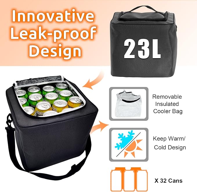Collapsible Trunk Organizer with Insulated Leakproof Cooler Bag,Removable Lid,Adjustable Securing Straps,3 Compartments Trunk Organizer for SUV,Truck,Sedan(Grey & Black)