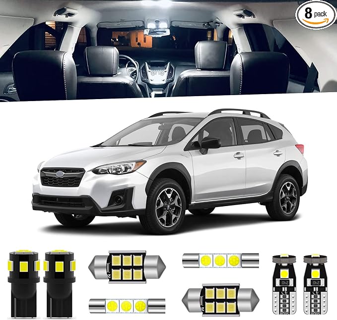 8-Pieces Crosstrek LED Interior Light Kit for Subaru XV Crosstrek 2013 2014 2015 2016 2017 2018 2019 2020 2021 2022 White 6000K LED Lighting Package + License Plate Lights, Install Tool