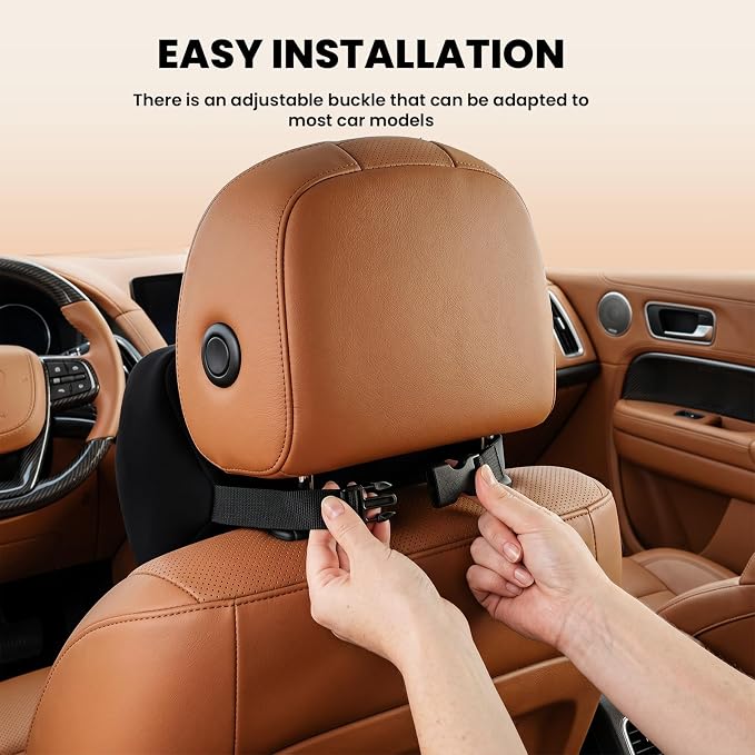 ZZ-WELL Car Headrest Pillow, Car Neck Pillow for Neck Pain Relief with Adjustable Strap, Memory Foam & Breathable Removable Cover, Travel Car Neck Pillow for Pain Relief While Driving (Black, 1Pack)