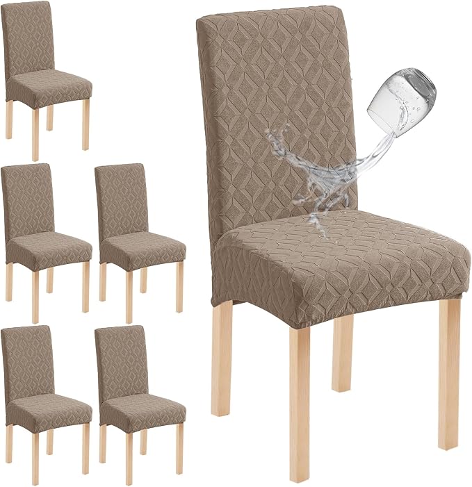 Genina Waterproof Chair Covers for Dining Room Set of 6, Removable Washable Chair Slipcover Protectors, Large Taupe