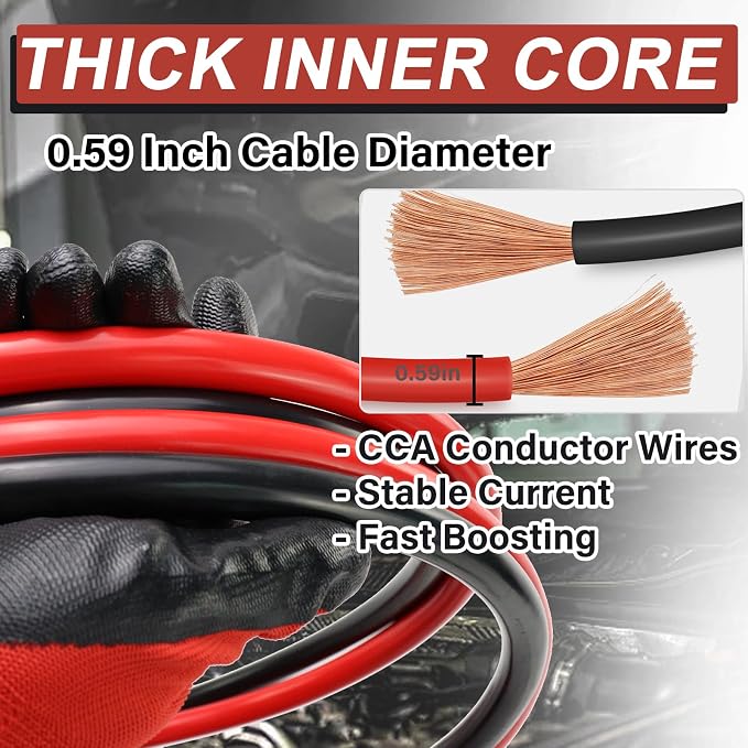 iMeshbean Heavy Duty Jumper Cable, 2/0 Gauge 25FT Automotive Booster Jumper Cables for 12V/24V Car, SUV &Truck Battery, with Strong Clamps & Thiekened Inner Core, Carry Bag and Gloves Included