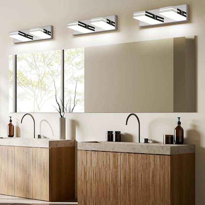 SineRise LED Modern Bathroom Vanity Light Fixtures (2-Light, 15.5-Inch), Chrome Modern Acrylic Bathroom Wall Lighting Fixtures Over Mirror (Cool White 6000K)