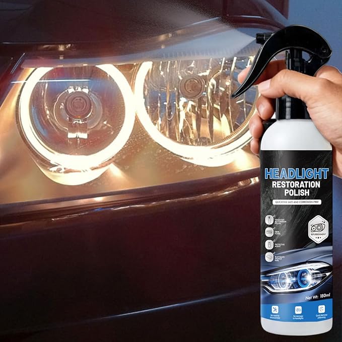 Headlight Restoration Kit, Removes Oxidation & Yellowing, UV Coating (5) | 180ml polish + 10ml ceramic coating, sponge & towel; for cars, trucks, SUVs, motorcycles; long-lasting UV protection