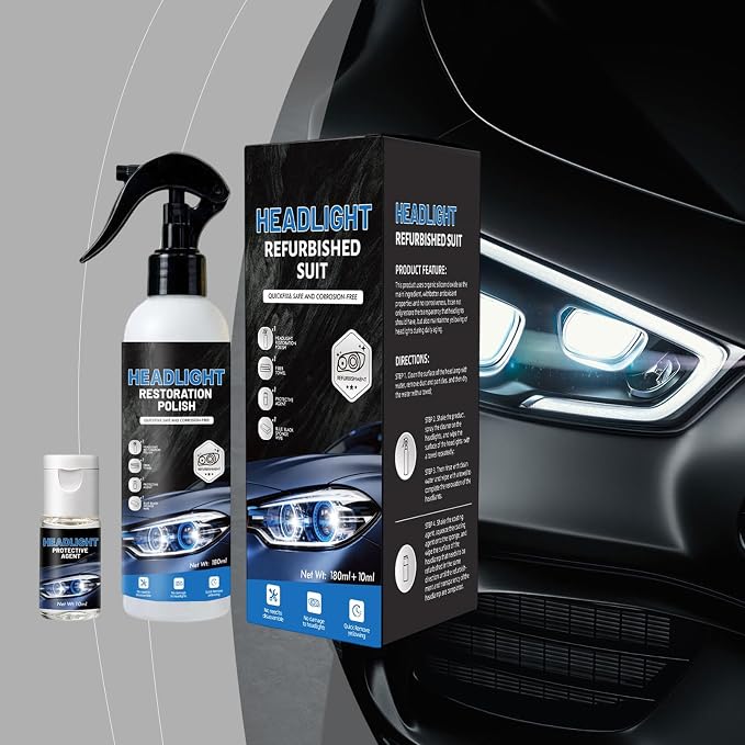 Headlight Restoration Kit, Removes Oxidation & Yellowing, UV Coating (5) | 180ml polish + 10ml ceramic coating, sponge & towel; for cars, trucks, SUVs, motorcycles; long-lasting UV protection