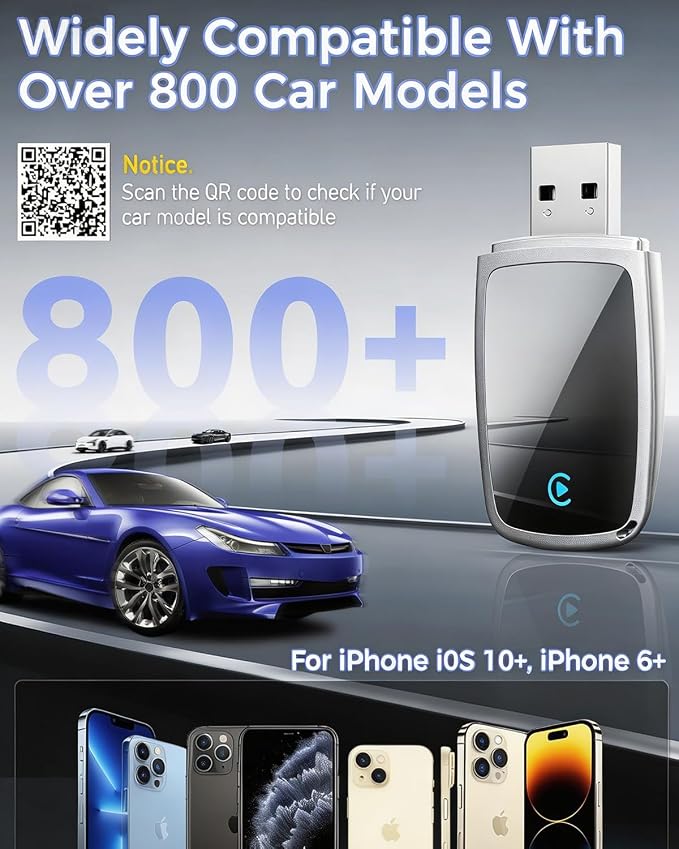 Wireless CarPlay Adapter for Apple iPhone(2026 Upgrade)- Convert OEM Wired CarPlay to CarPlay Wireless Adapter, Stable Connection Compatible with iOS 10+ (white)