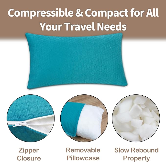 Travel Size Pillow Camping Pillow, Compressible Memory Foam Pillow, Breathable and Soft for Travel Airplane Car Hiking Outdoor