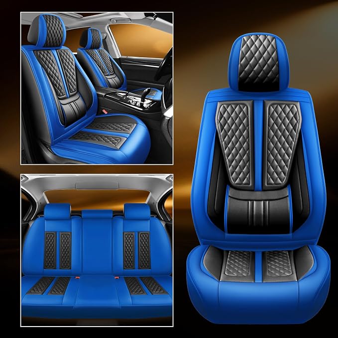 Fit Sentra Car Seat Covers Compatible with Nissan Sentra 2008-2024 2025 2026.Full Coverage Waterproof Leather,Compatible with Airbag,All - Weather Seat Cushion Protector(Full Set,Blue)