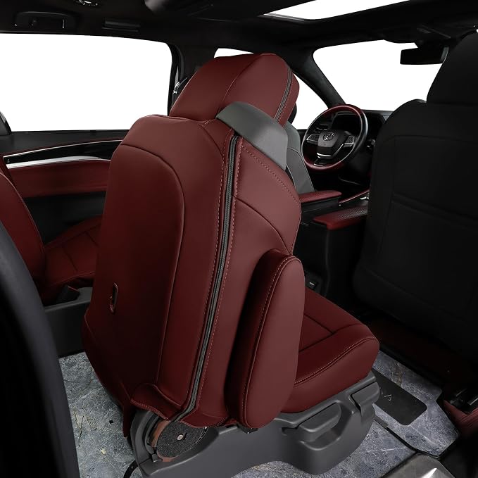 coverdream Leather Seat Covers for Toyota Sienna 2021–2026 XSE/XLE/Limited/Platinum/Woodland,7-Passenger,2nd Row w/No Leg Rest,Custom Fit Full Set Waterproof Seat Protector,Wine Red