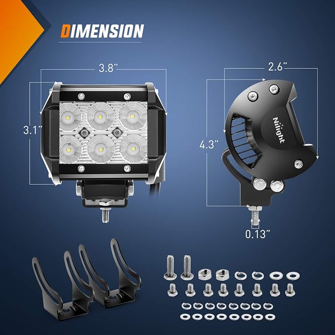 Nilight - ZH010 2PCS 4 Inch 18W Flood LED Fog Lights Off Road Driving Lights With Wiring Harness, 2 Years Warranty