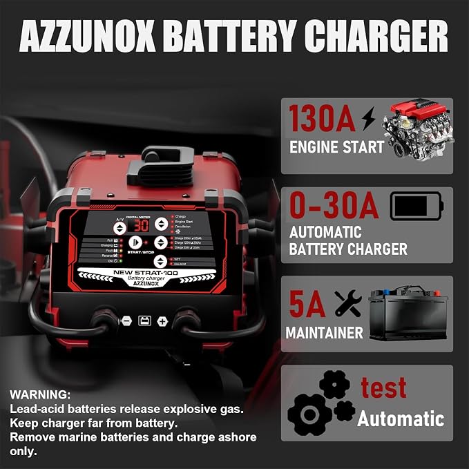 12V 24V Car Battery Charger & Engine Starter, 0-30A Automatic Battery Maintainer, 130 Cranking Amps
