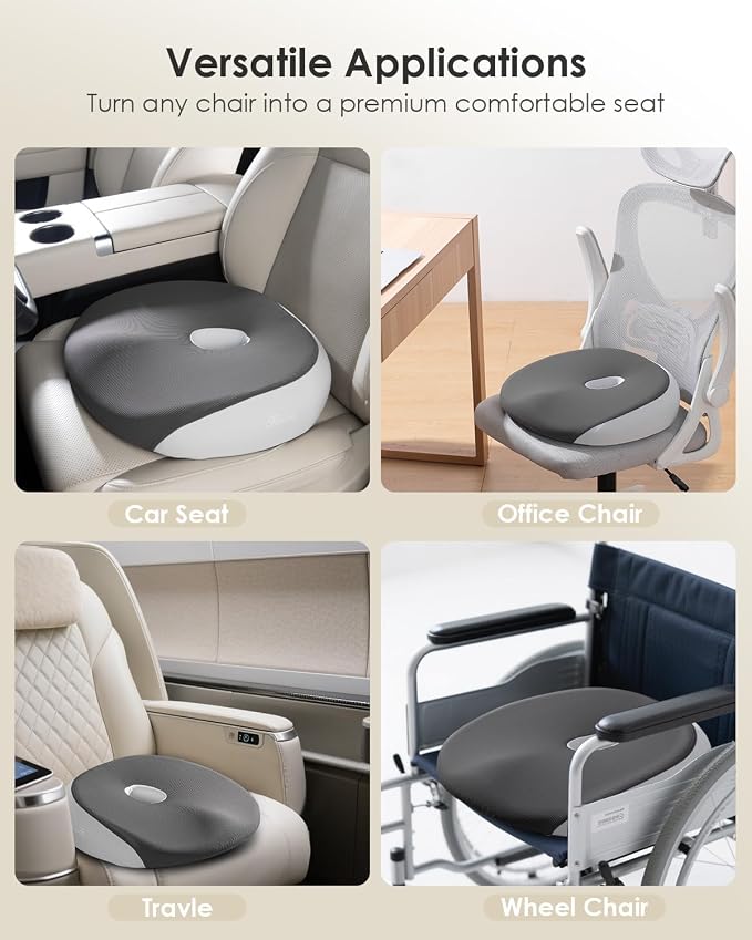 FLORICH Seat Cushion, Memory Foam Cushion for Office Chair, Ergonomic Office Seat Chair Cushion for Relieving Sciatica, Soft & Breathable Car Seat Cushion - Gray
