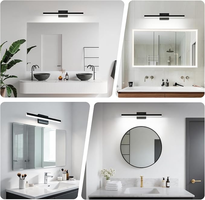 IZORRO Modern Bathroom Vanity Light 32 inch, Rotatable, 24W Dimmable Led Bathroom Light Fixture Over Mirror, Black Vanity Light Bar (Cool White 6000K)