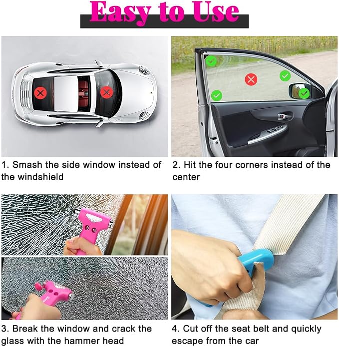 SINSEN Car Safety Hammer, Automotive Window Breaker and Seatbelt Cutter for Women, Roadside Emergency Kit, 3 in 1 Escape Tools, Road Trip Essential and Must Haves (1, Blue)