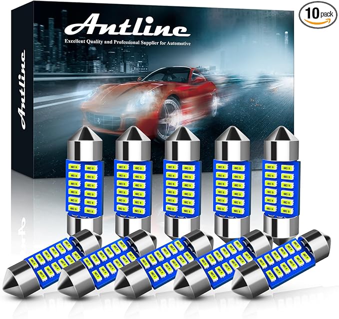 Antline 6614 6641 6612F 6615 F30-WHP TS-14V1CP 28MM 29MM 1.14”LED Bulb Ice Blue, Super Bright Canbus Error Free 12 Volt Replacements for Interior Dome Map Vanity Mirror Sun Visor Lights (Pack of 10)