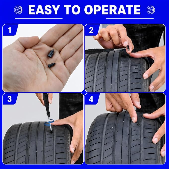 82 PCS Tire Repair Rubber Nail Kit with Sealant Glue & Screwdriver, Premium Spiral Screw-in Tire Plugs with 2 Sizes - Emergency Roadside Flat Tire Fix for Car Truck Motorcycle ATV SUV