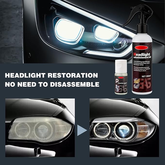Headlight Restoration Kit, Headlight Cleaner and Restorer Kit, Upgrade Automotive Headlamp Restoration Fluid Kit Removing Yellowing Oxidized