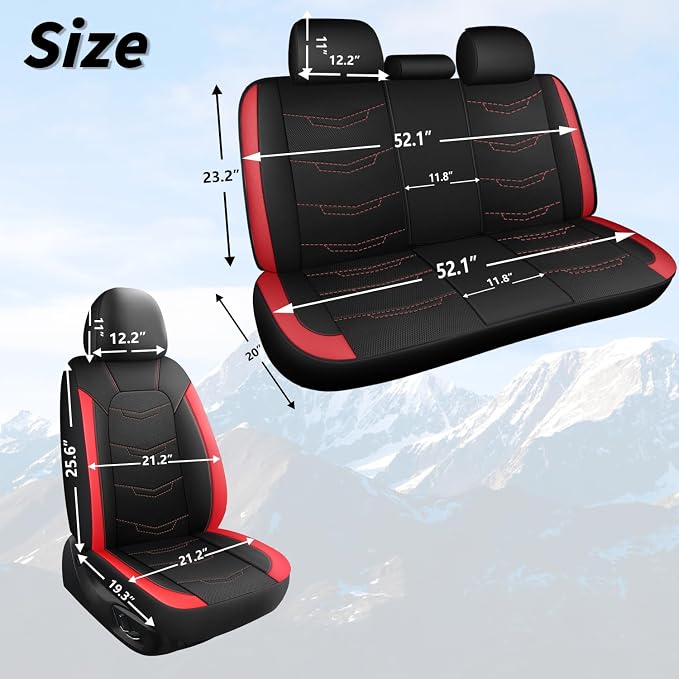 HChengkikz Car Seat Cover, Breathable and Sporty (Black + Red) | Leather, Universal Fit for Most SUVs, Cars, Sedans, Trucks, Airbag Compatible, Easy to Install