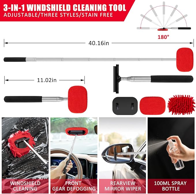 45Pcs Car Wash Cleaning Kit with High Power Handheld Vacuum Windshield Cleaning Tool with Side Mirror Squeegee Detailing Brushes Tire Brush Towels Complete Detailing Set for Car