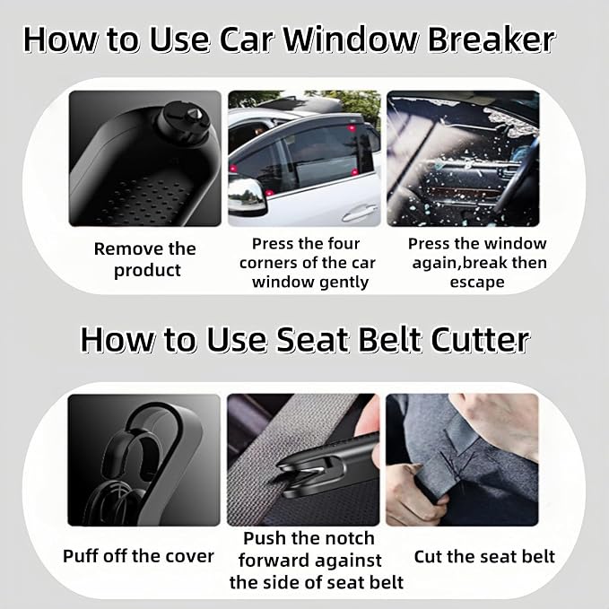 Window Breaker Seatbelt Cutter,2 in 1 Car Safehammer Window Punch Emergency Escape Tool,Safety Hammer Glass Breaker Seat Belt Cutter Keychain Underwater for Automotive (3, blackblackblack)