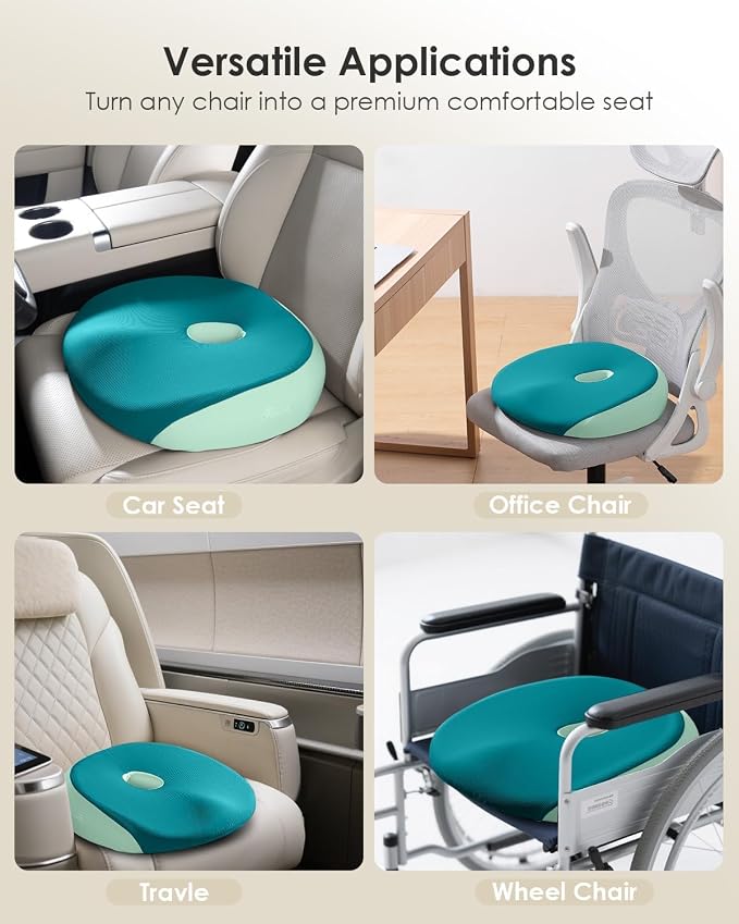 FLORICH Seat Cushion, Memory Foam Cushion for Office Chair, Ergonomic Office Seat Chair Cushion for Relieving Sciatica, Soft & Breathable Car Seat Cushion - Green