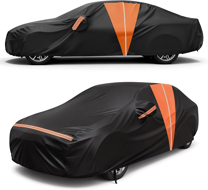 10-Layer Car Cover Waterproof All Weather, Soft Cotton Lining Car Covers for Automobiles & Car Snow Cover with Door Zipper, Universal Fit for Sedan 179"-185" L, Size A4 (See Size Chart)