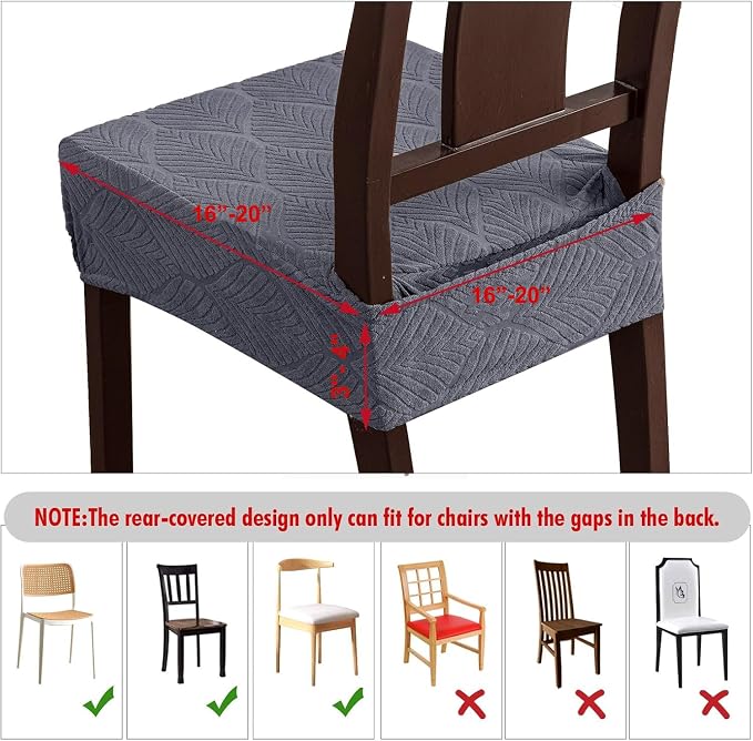 Waterproof Stretch Seat Covers,Dining Room Chair for 6 Set Removable Washable Chair Slipcover Protectors,Rear Covers,Dark Grey