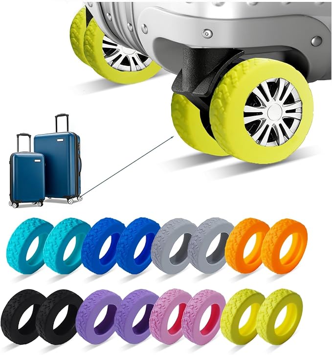 16-Pack Luggage Wheel Covers, Luggage Wheel Protector Covers for 2-2.4 inches Wheels Suitcases,Anti-Scratch & Noise Reduction Design, Silicone MaterialDurable Travel Case Accessories(16, Yellow).