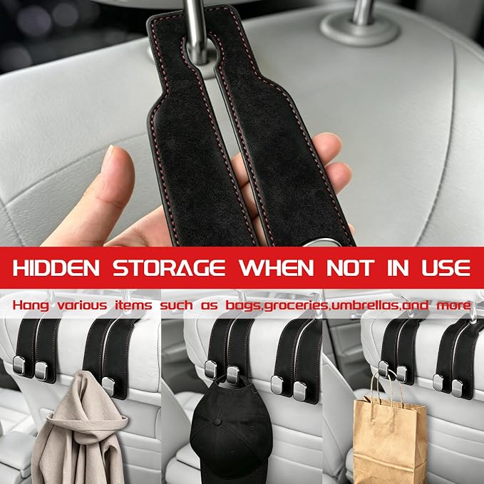 Car Headrest Hook, Car Seat Headrest Hooks and Purse Hook for Car, Leather Seat Back Organizer with Phone Holder, Universal Hidden Storage for SUV/Truck (Light Blue-2Pack)