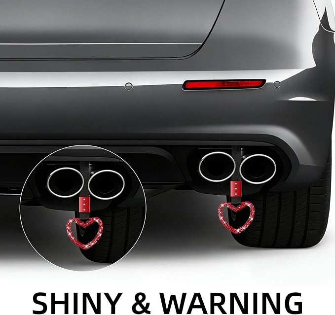 NBTEPEM Bling Heart Handle Ring Bling Car Accessories for Women Handle Strap Drift Charm Rear Bumper Warning Ring Tsurikawa Heart Decor for Car Interior Exterior Decoration (Red, Heart Style)