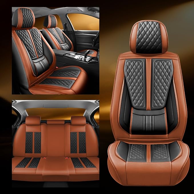 Fit HRV Car Seat Covers Compatible with Honda HR-V 2016-2023 2024 2025 2026.Full Coverage Waterproof Leather,All-Weather Seat Cushion Protector-Easy Installation(Full Set 5 Seats,Brown)
