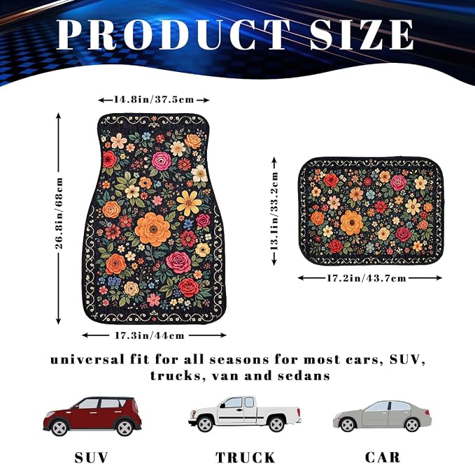 Flower Car Floor Mats Daisy Blue Butterfly Rustic Wooden Carpet Front Rear Carpets Mat Decorative Car Floor Carpets Non-Slip Auto Car Accessories Universal Fit for Car SUV Truck Van