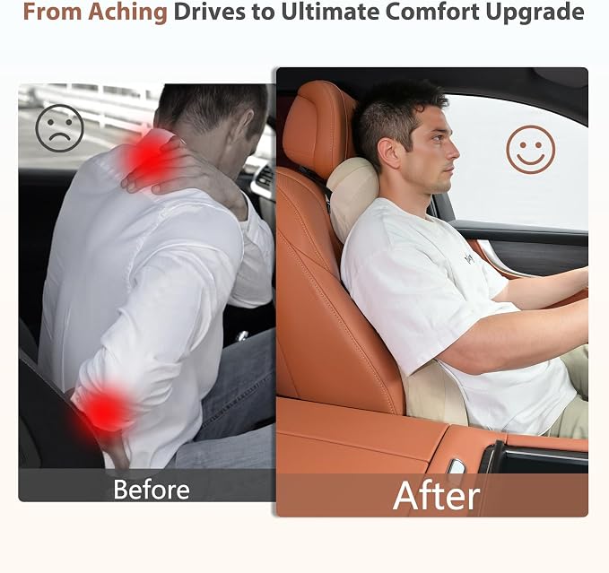 FLORICH Lumbar Support with Headrest Pillow Double-Sided Suede & Leather Car Neck Pillow and Back Cushion Kit Ergonomic Back Rest Pillow Neck Back Pain Relief for Car, Office Chair, Black