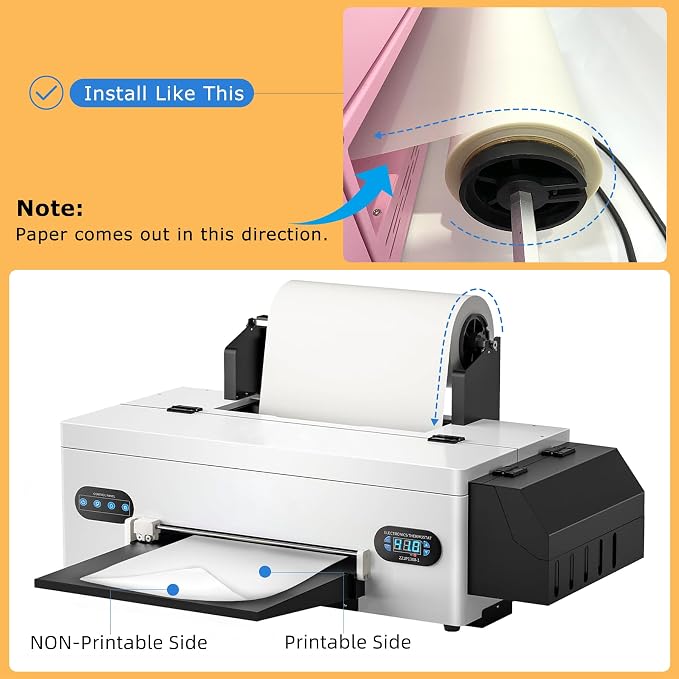 DTF Transfer Film Roll 13"x328FT,Single-Sided Matte Pretreat Film | PET Heat Transfer Paper for DTF Inkjet Printer Direct Print on T-Shirts and All Color Fabrics,Hot&Cold Peel,Wash Durable
