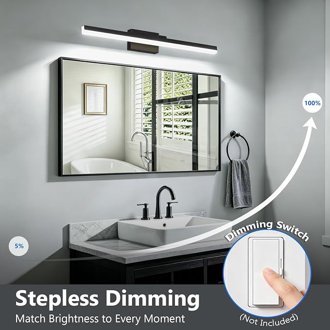 IZORRO Modern Bathroom Vanity Light 48 inch, Rotatable, 36W Dimmable Led Bathroom Light Fixture Over Mirror, Black Vanity Light Bar (Cool White 6000K)