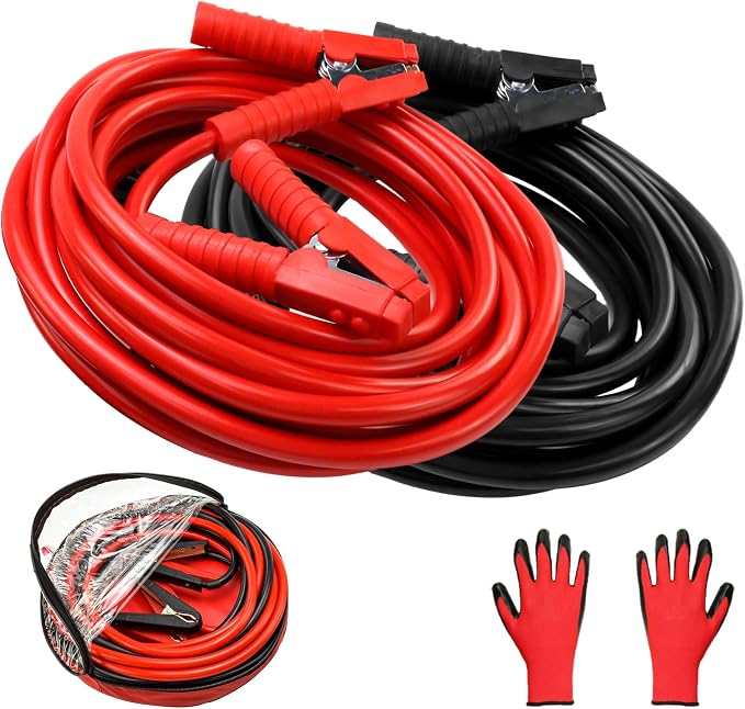 iMeshbean Heavy Duty Jumper Cable, 2/0 Gauge 25FT Automotive Booster Jumper Cables for 12V/24V Car, SUV &Truck Battery, with Strong Clamps & Thiekened Inner Core, Carry Bag and Gloves Included