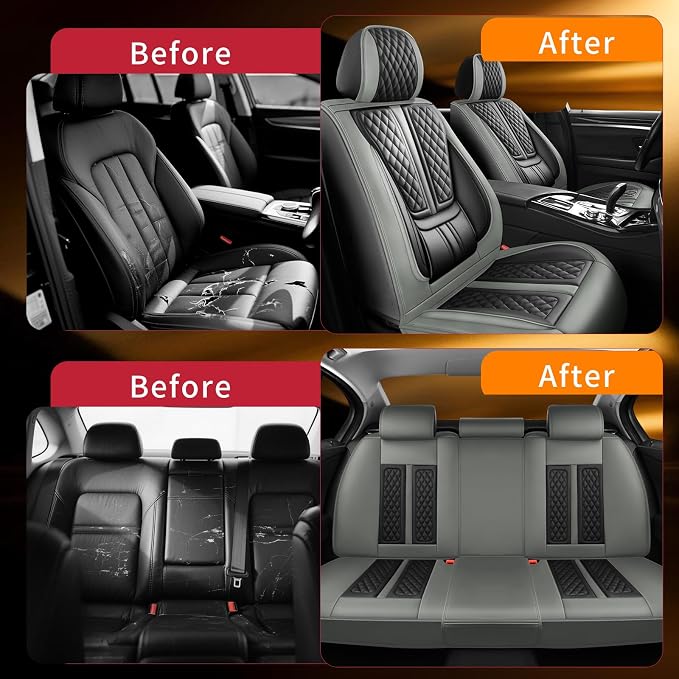 Fit Frontier Car Seat Covers Compatible with Nissan Frontier 2009-2024 2025 2026.Full Coverage Waterproof Leather,All-Weather Seat Cushion Protector-Easy Installation(Full Set 5 Seats,Grey)